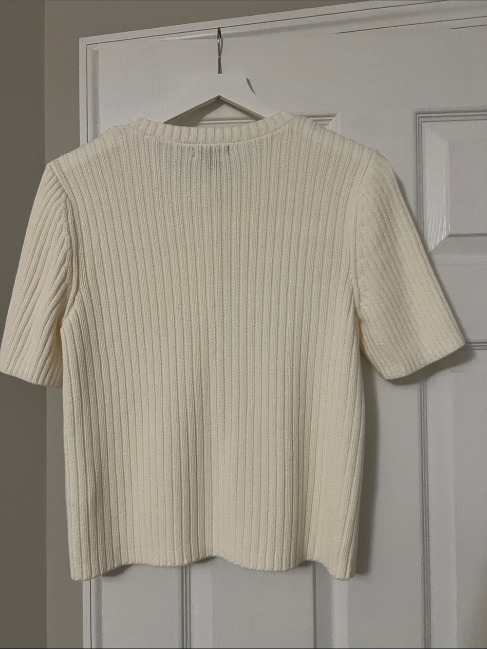 Halogen Cream Ribbed Short-Sleeve Button-Down Top - Picture 4 of 4